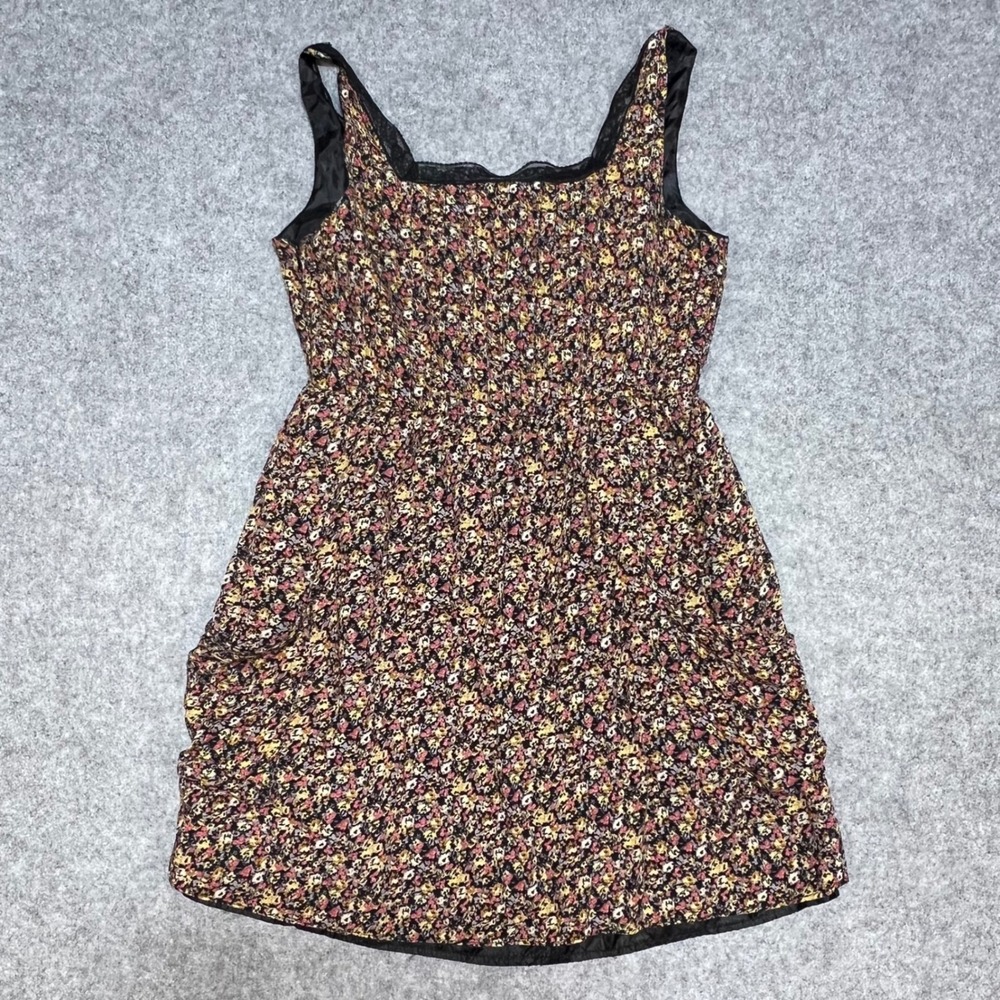 One Clothing Floral Lace Trim Mini Dress Yellow Pink Black Square Neck Medium - Picture 5 of 8